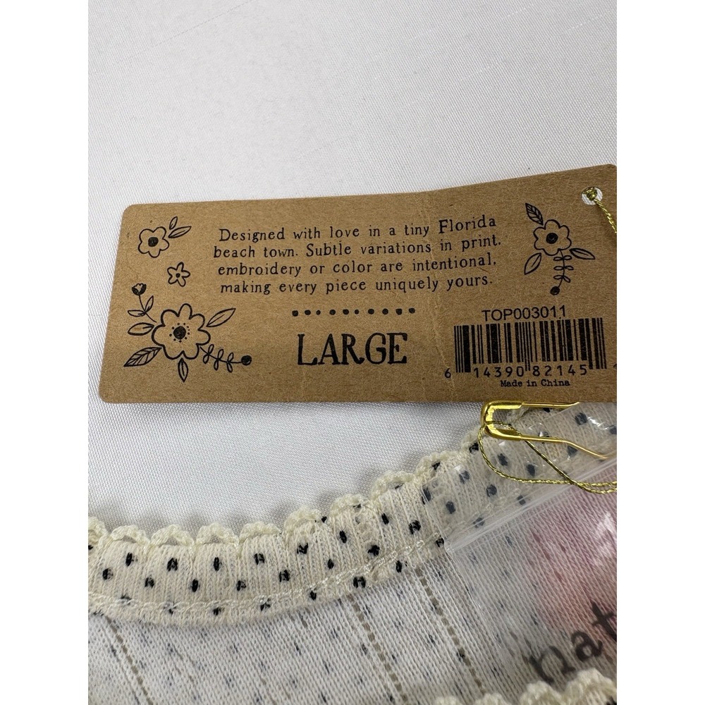 NWT NATURAL LIFE Fitted Tank Top Ivory Minimalist Floral Button Up Women's L - Picture 3 of 8